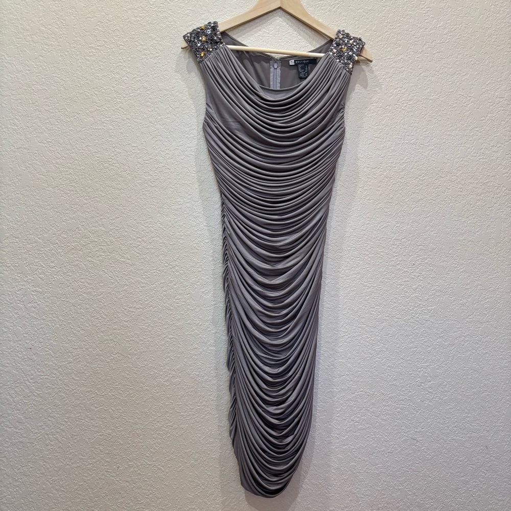 JS Boutique Ruched Bodycon Formal Cocktail Dress Size 6 Beaded & Sequined